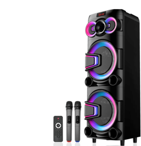 Boxă Portabilă Karaoke 700W cu 2 Difuzoare de 10 Inch, Bluetooth, Lumini LED RGB și 2 Microfoane Wireless – Sistem Audio Puternic pentru Petreceri