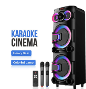 Boxă Portabilă Karaoke 700W cu 2 Difuzoare de 10 Inch, Bluetooth, Lumini LED RGB și 2 Microfoane Wireless – Sistem Audio Puternic pentru Petreceri