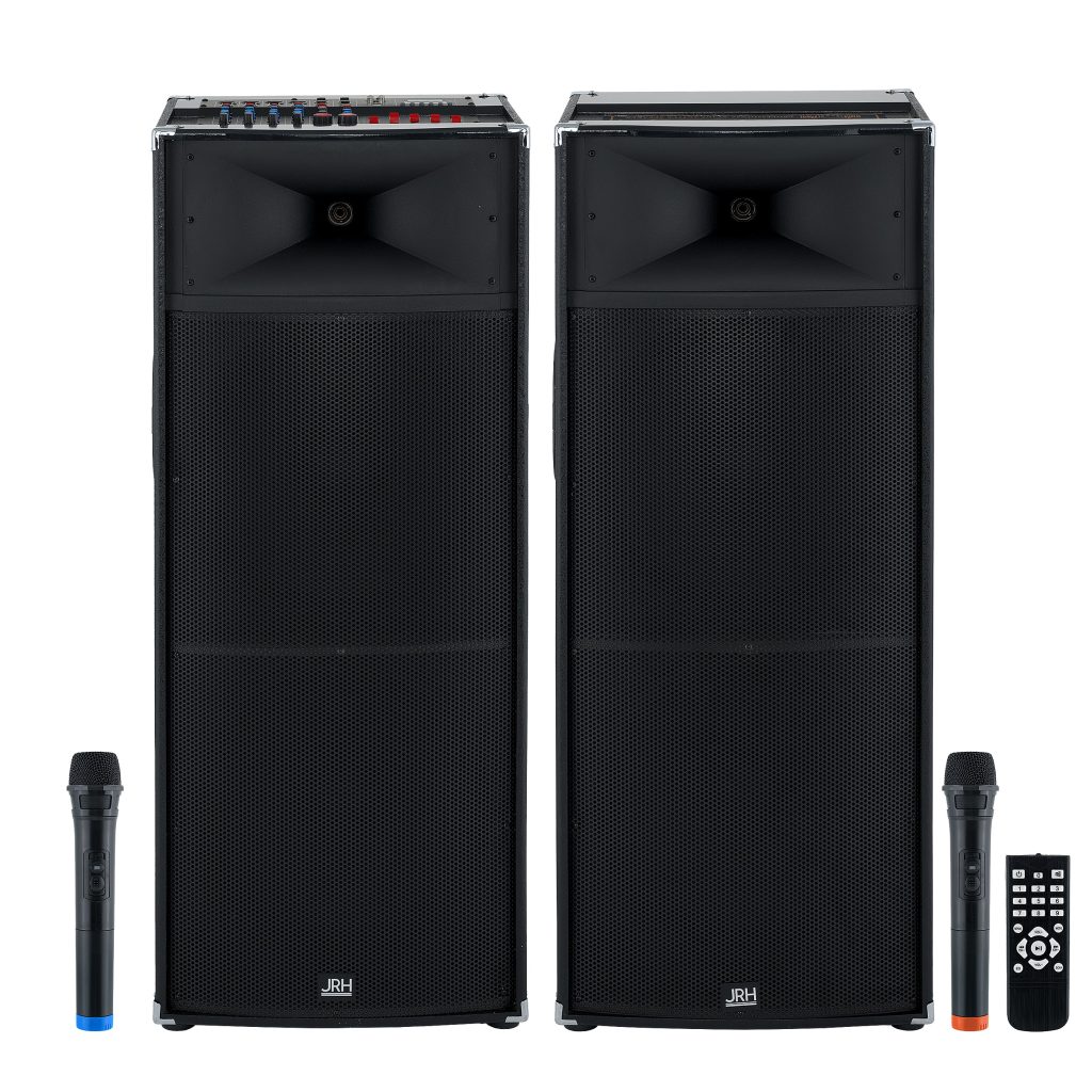 Set Boxe Profesionale 2000W cu Bluetooth, Egalizator Grafic 5 Benzi și 2 Microfoane Wireless – Sistem Audio Puternic pentru DJ, Karaoke și Evenimente