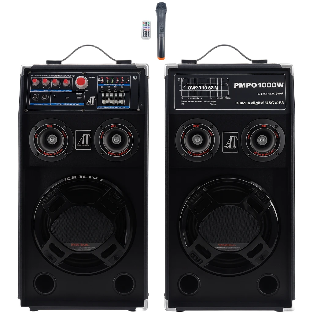 Sistem Audio Profesional 1000W cu Bluetooth, USB și Radio FM – Boxe Puternice cu Funcție Karaoke pentru Petreceri și Evenimente