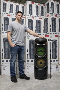 Boxa portabila 500W pentru petreceri cu 3 difuzoare, lumini LED si microfon wireless CADOU – sunet puternic