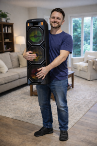 Boxa portabila 500W pentru petreceri cu 3 difuzoare, lumini LED si microfon wireless CADOU – sunet puternic