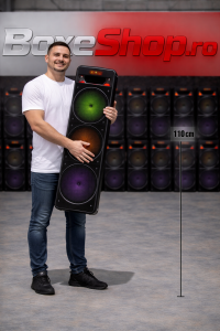 Boxa portabila 500W pentru petreceri cu 3 difuzoare, lumini LED si microfon wireless CADOU – sunet puternic