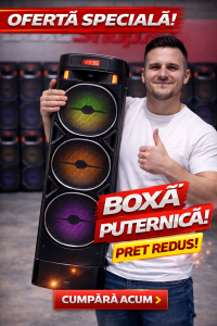 Boxa portabila 500W pentru petreceri cu 3 difuzoare, lumini LED si microfon wireless CADOU – sunet puternic